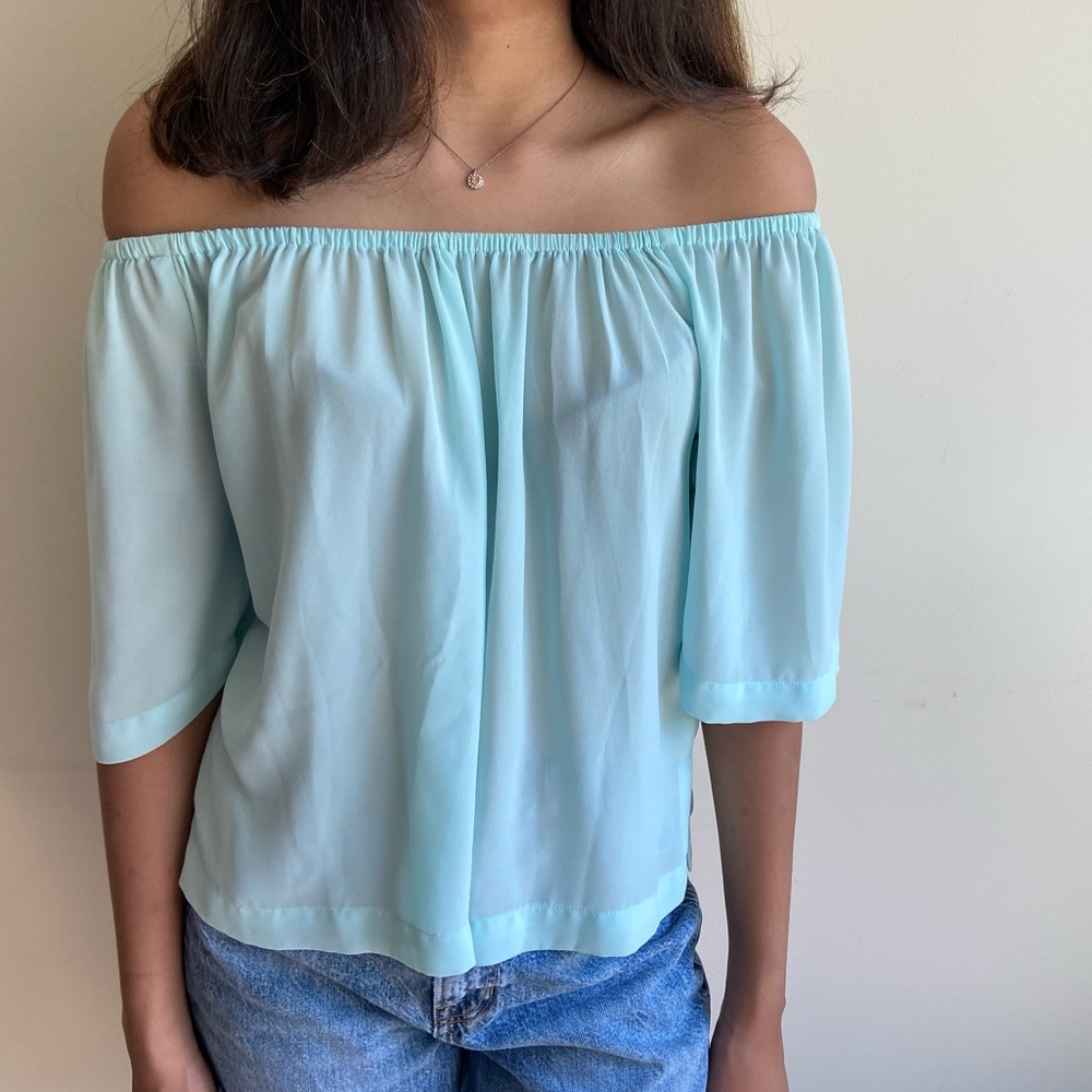 Baby Blue Loft Off the Shoulder Top